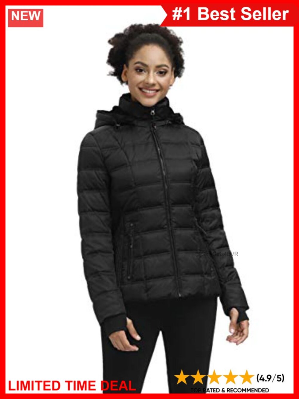 Down Puffer Jacket Hooded Winter Coat Mid-Weight Duck Down Water Repellent